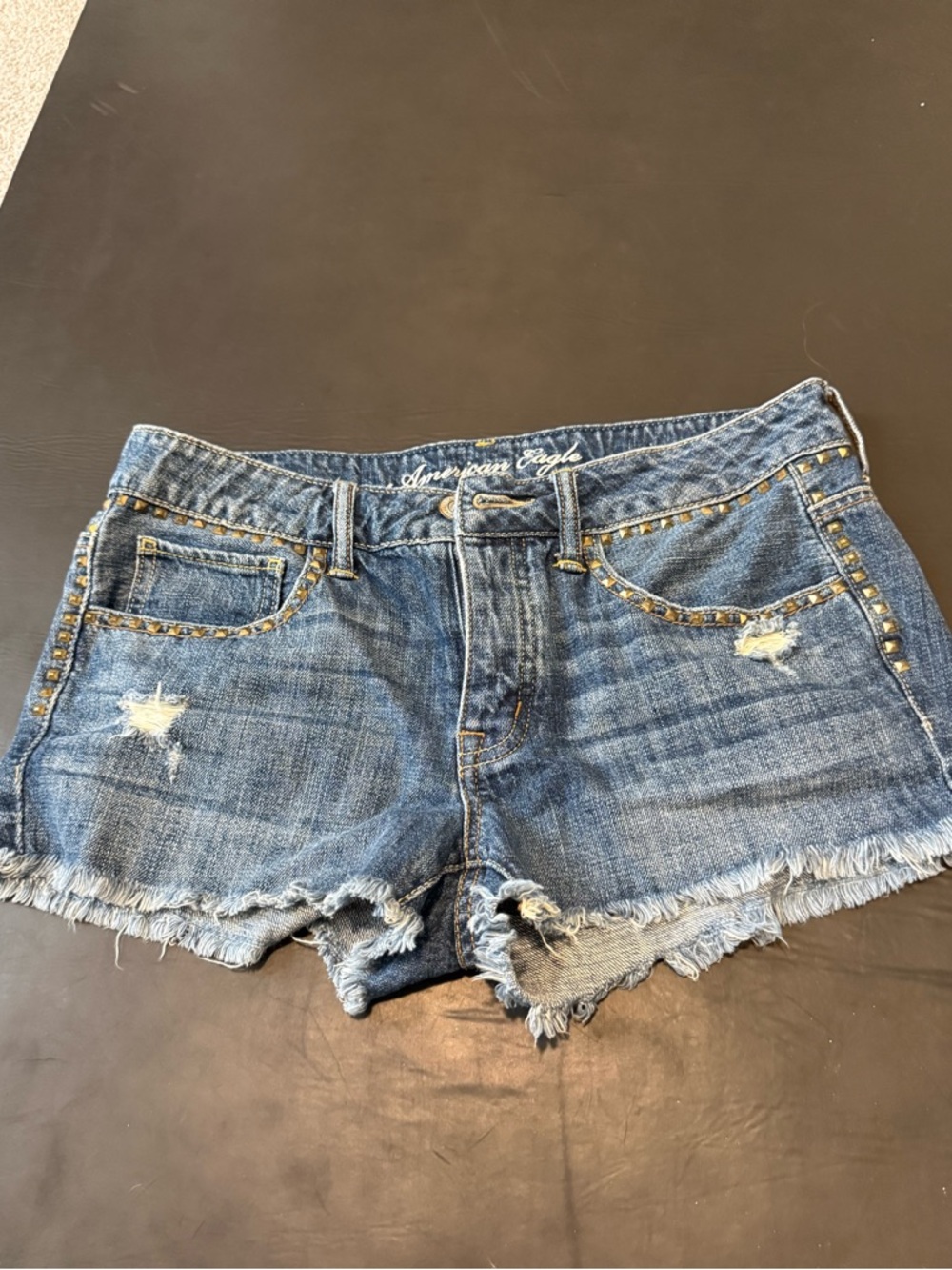 American Eagle Outfitters Studded Distressed Denim Shorts - Blue